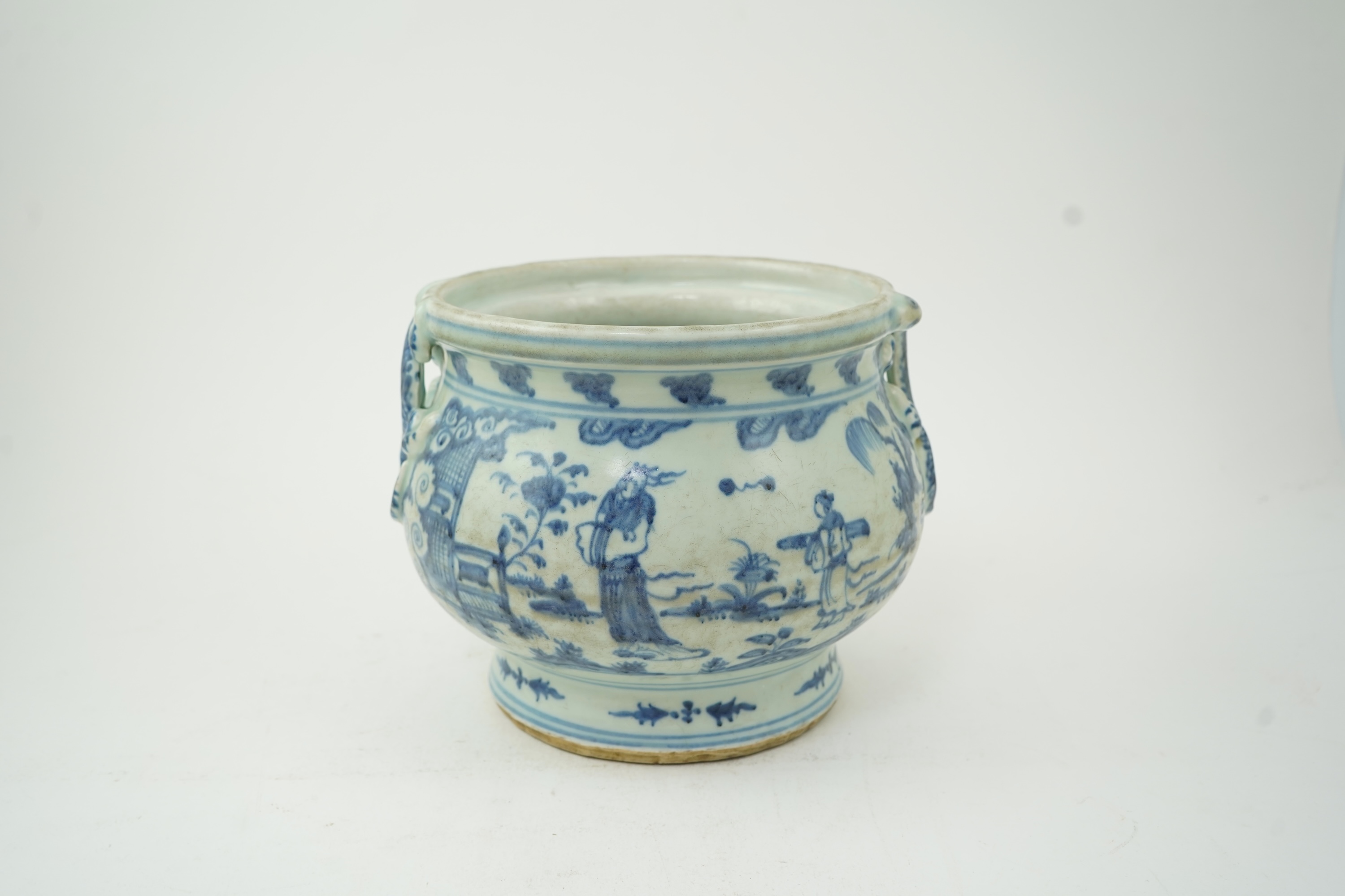A Chinese blue and white bulbous jar, Ming-style, top 22cm diameter